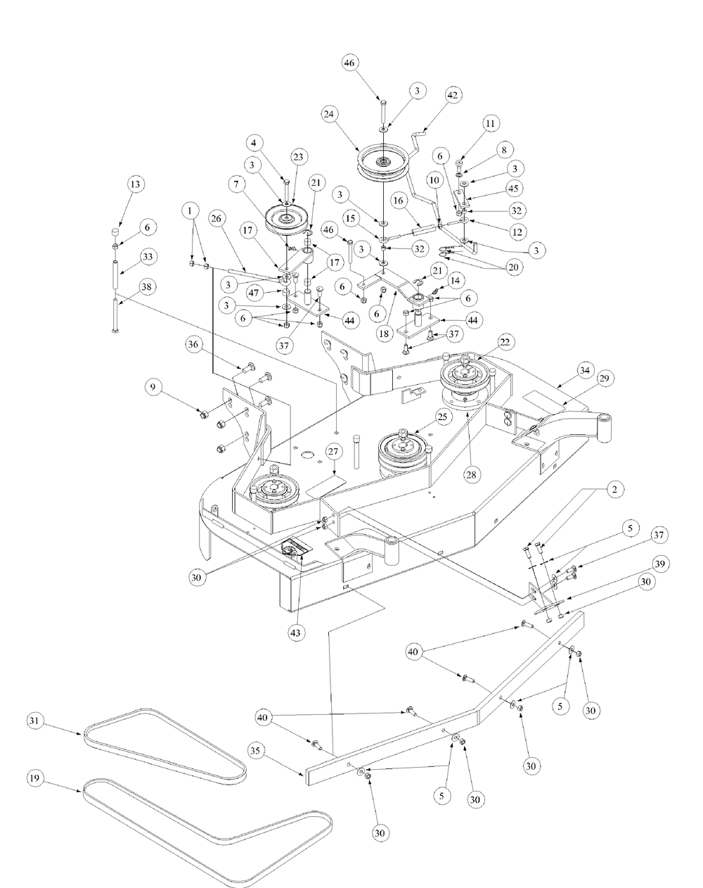 Deck Assembly Diagram and Parts List for G1548 55AE232S150-WAM Cub Cadet Lawn Mower
